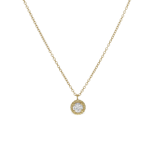 Gold Halo Solitaire CZ Necklace | Alexandra Marks Jewelry
