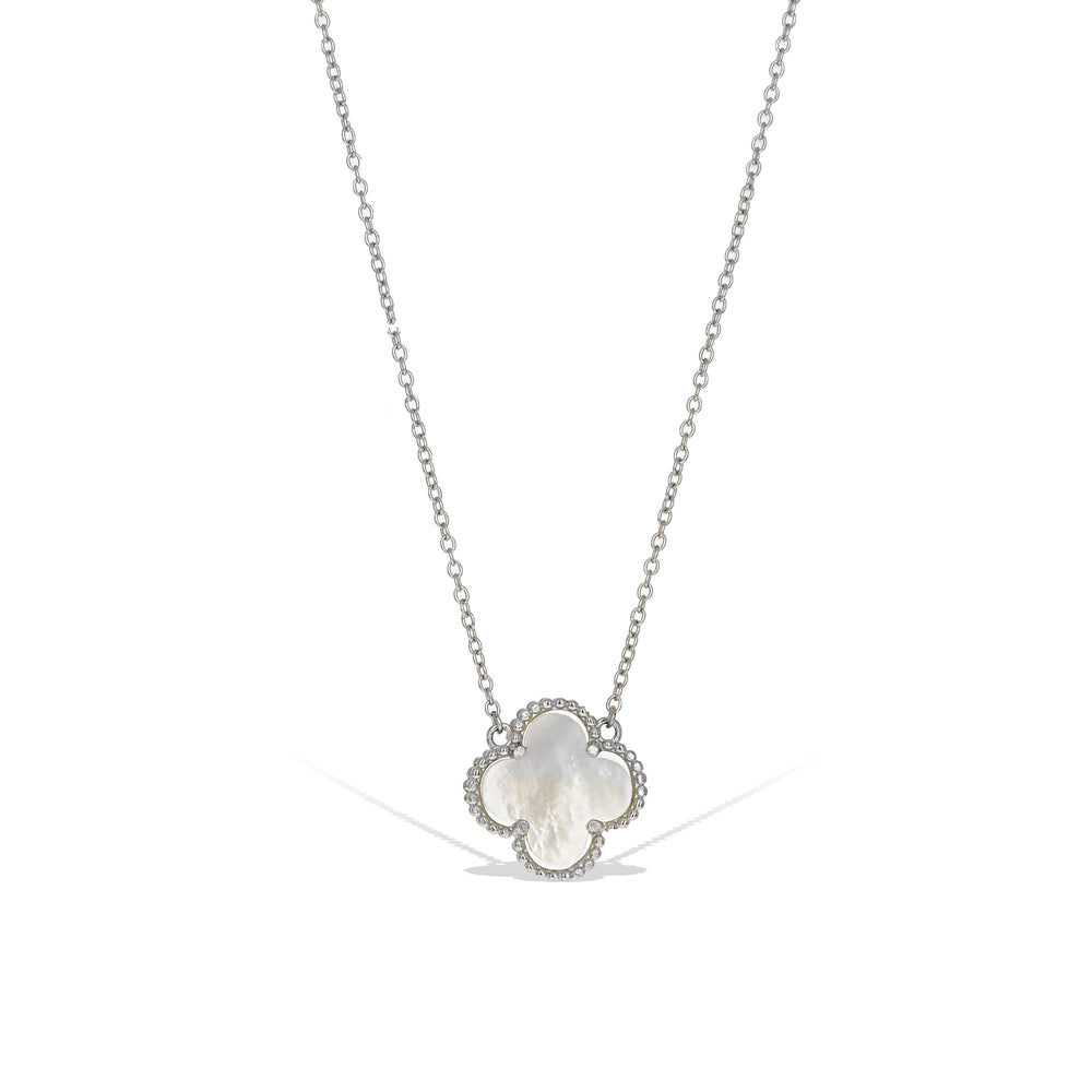 White pearl clover necklace in sterling silver