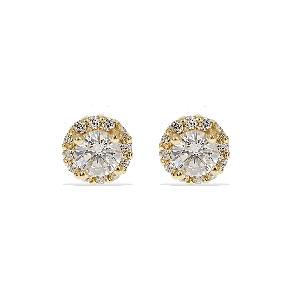 Alexandra Marks | 6mm Round Cz Halo Stud Earring in Gold