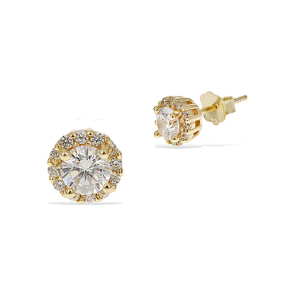 Round Cz Halo Gold Stud Earrings, 6mm - Alexandra Marks