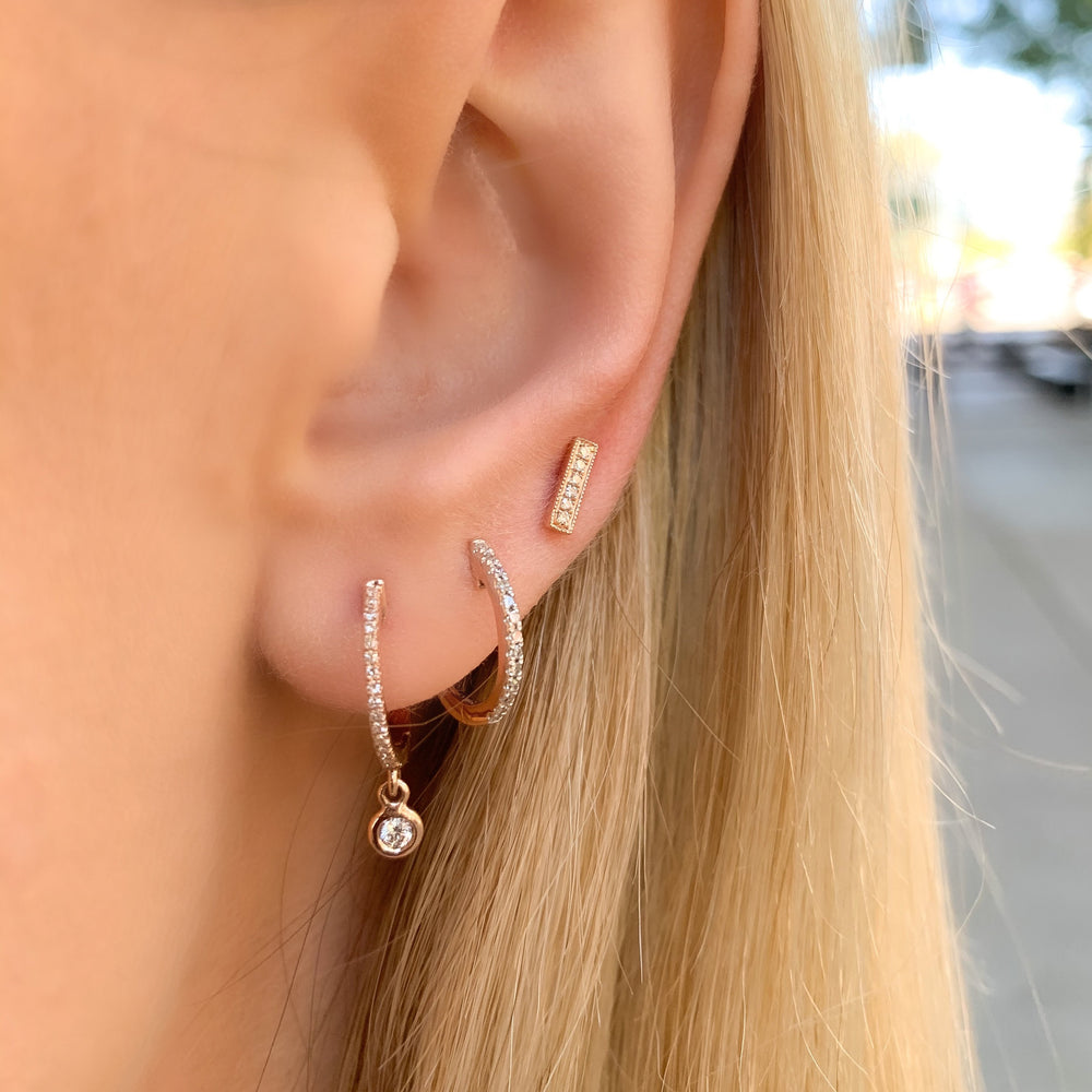 
            
                Load image into Gallery viewer, Stacking our Diamond Bar Studs in Rose Gold - Alexandra Marks Jewelry
            
        