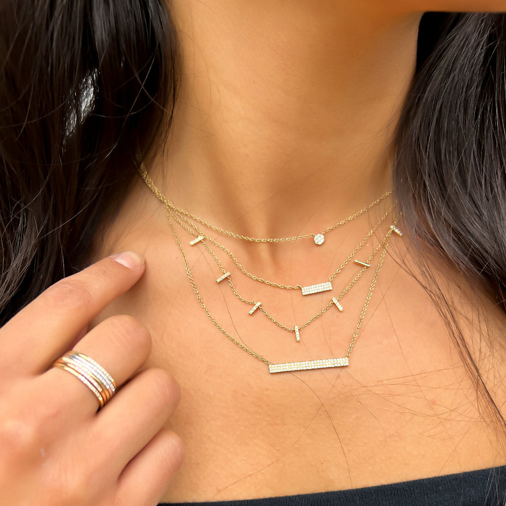 
            
                Load image into Gallery viewer, Dainty Diamond &amp;amp; 14k Gold Bar Necklace - Alexandra Marks Jewelry
            
        
