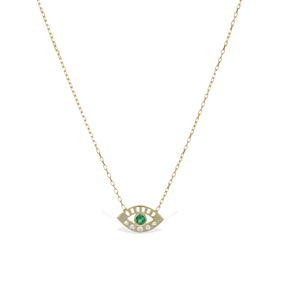 Evil Eye Gold Necklace with Emerald Green CZ Stones - Alexandra Marks Jewelry