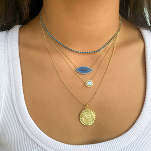 
            
                Load image into Gallery viewer, Gold Evil Eye coin necklace from Alexandra Marks Jewelry
            
        