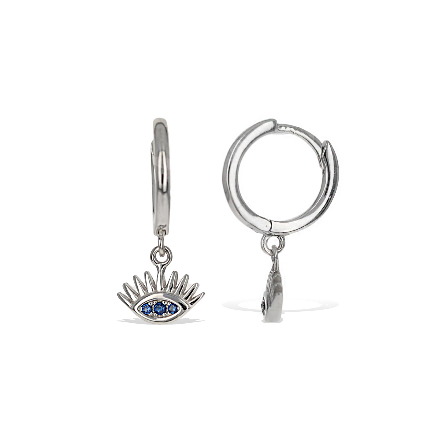 Sterling Silver & Blue CZ Evil Eye Charm Hoop Earrings - Alexandra Marks Jewelry