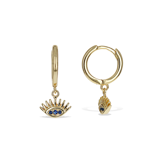 Evil Eye Charm Huggie Hoop Earrings in Gold - Alexandra Marks Jewelry