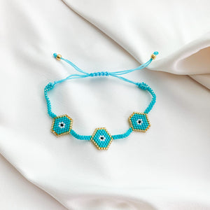 Summer Turquoise Evil Eye Beaded Friendship style bracelet - alexandra Marks 
