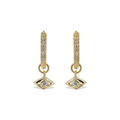 Gilded Gold Removeable Evil Eye Charm Huggie Hoop Earrings - Alexandra Marks Jewelry