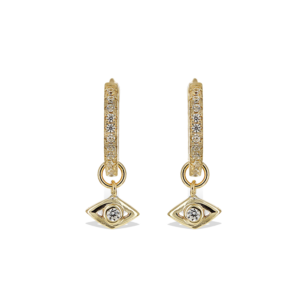 Gilded Gold Removeable Evil Eye Charm Huggie Hoop Earrings - Alexandra Marks Jewelry