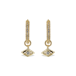 Gilded Gold Removeable Evil Eye Charm Huggie Hoop Earrings - Alexandra Marks Jewelry