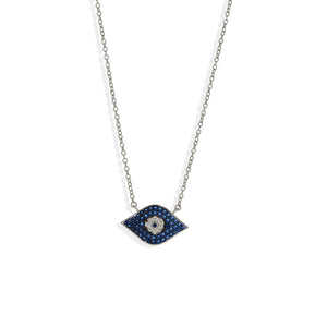 
            
                Load image into Gallery viewer, Silver CZ Blue Evil Eye Lucky Necklace - Alexandra Marks 
            
        