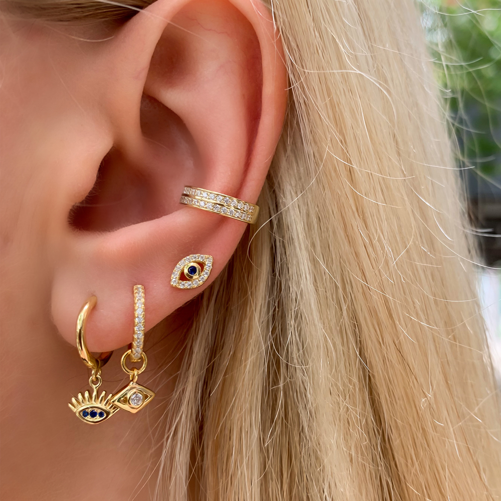 Alexandra Marks Stacking the gold evil eye huggie hoop earrings