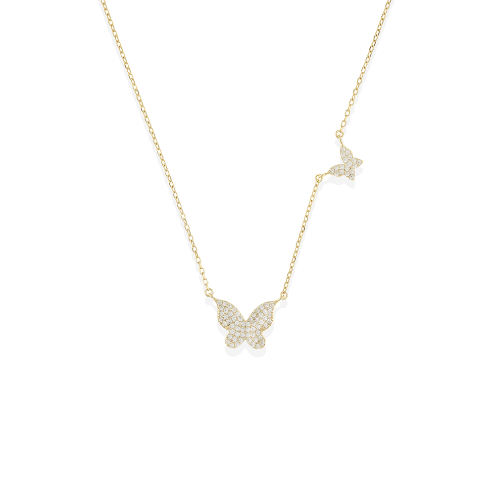 Gold Double CZ Butterfly Dainty Necklace - Alexandra Marks Jewelry