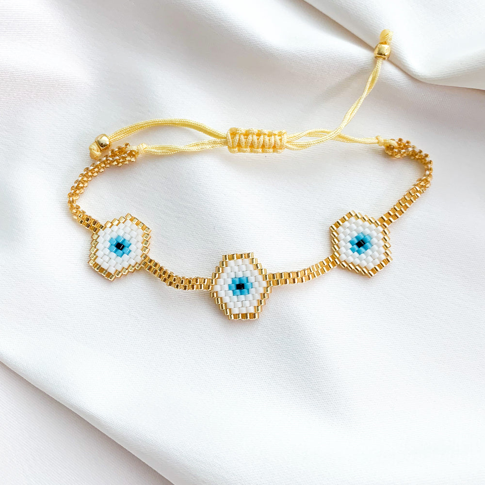 Gold Evil Eye Friendship Beaded Bracelet - Alexandra Marks Jewelry