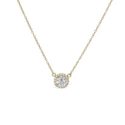 Bridal CZ Solitaire Halo Necklace In Gold | Alexandra Marks Jewelry