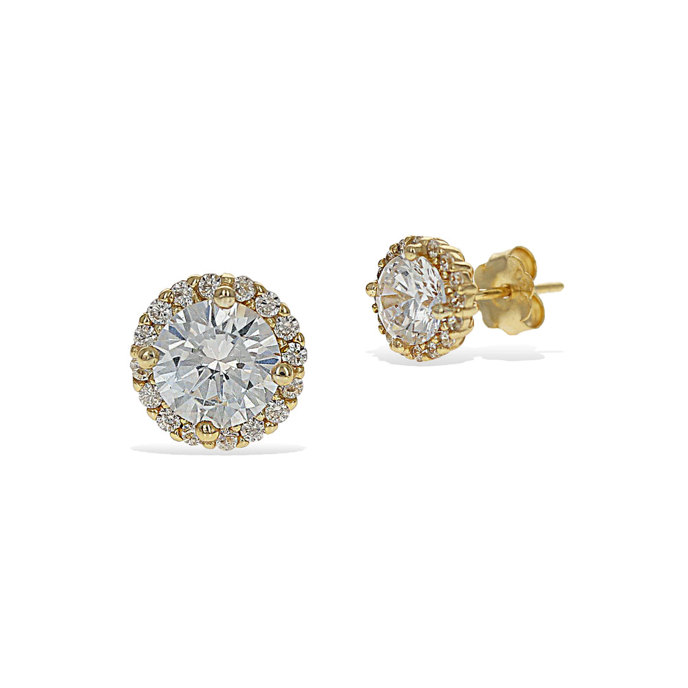 8mm Round CZ Halo Stud Earrings, Gold Plated Silver - Alexandra Marks Jewelry