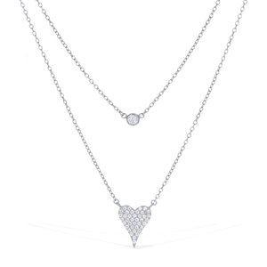 
            
                Load image into Gallery viewer, Layered Silver CZ Heart Pendant Necklace - Alexandra Marks Jewelry
            
        