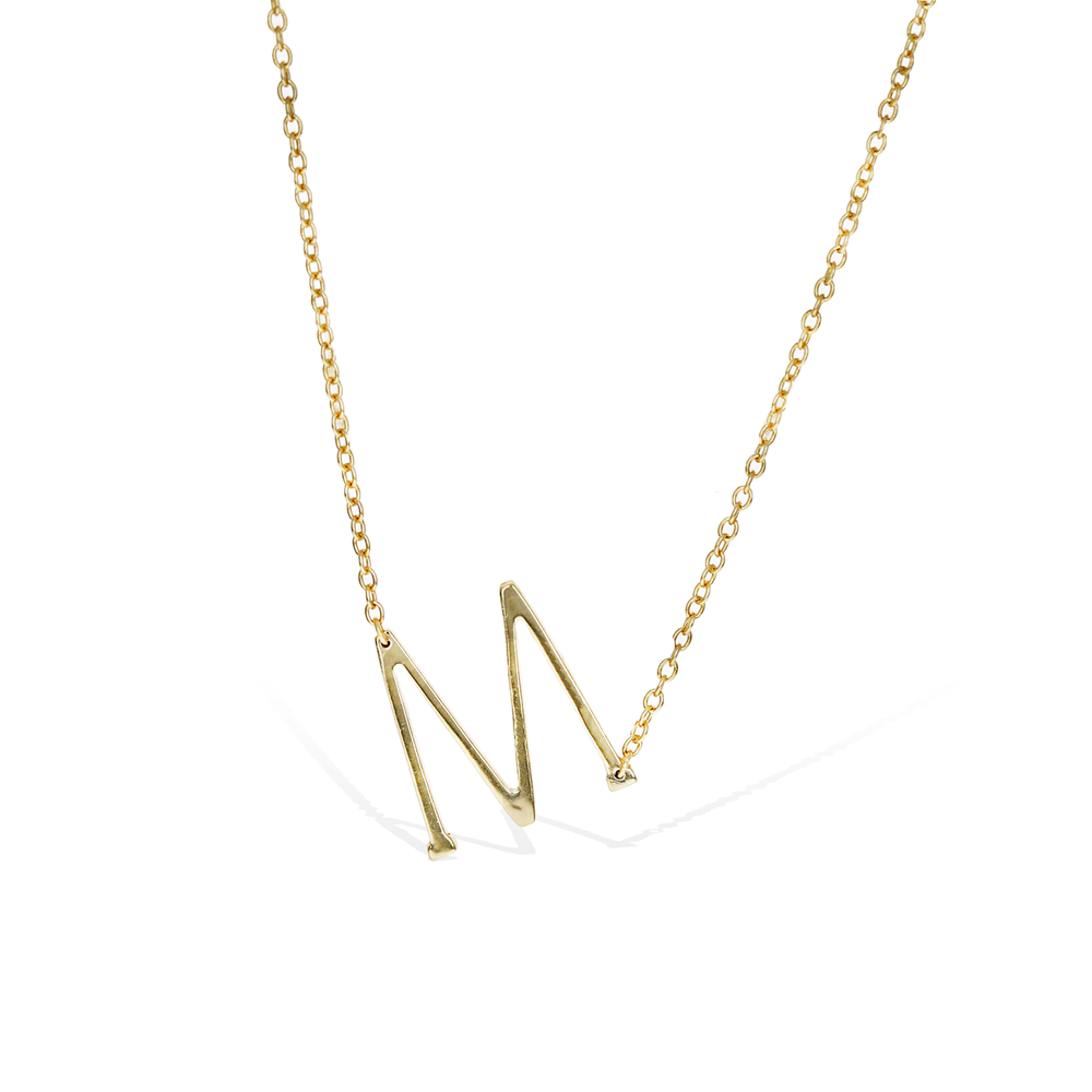 
            
                Load image into Gallery viewer, letter m initial necklace, gold
            
        