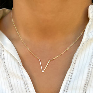 
            
                Load image into Gallery viewer, Gold Letter V Initial Necklace from Alexandra Marks Jewelry
            
        