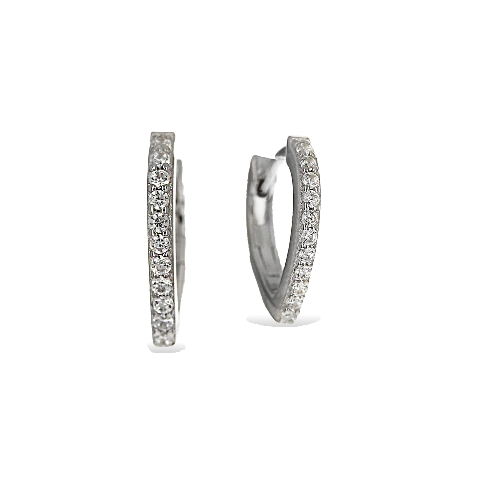 Silver Lotus Shaped Cz Huggie Hoop Earrings