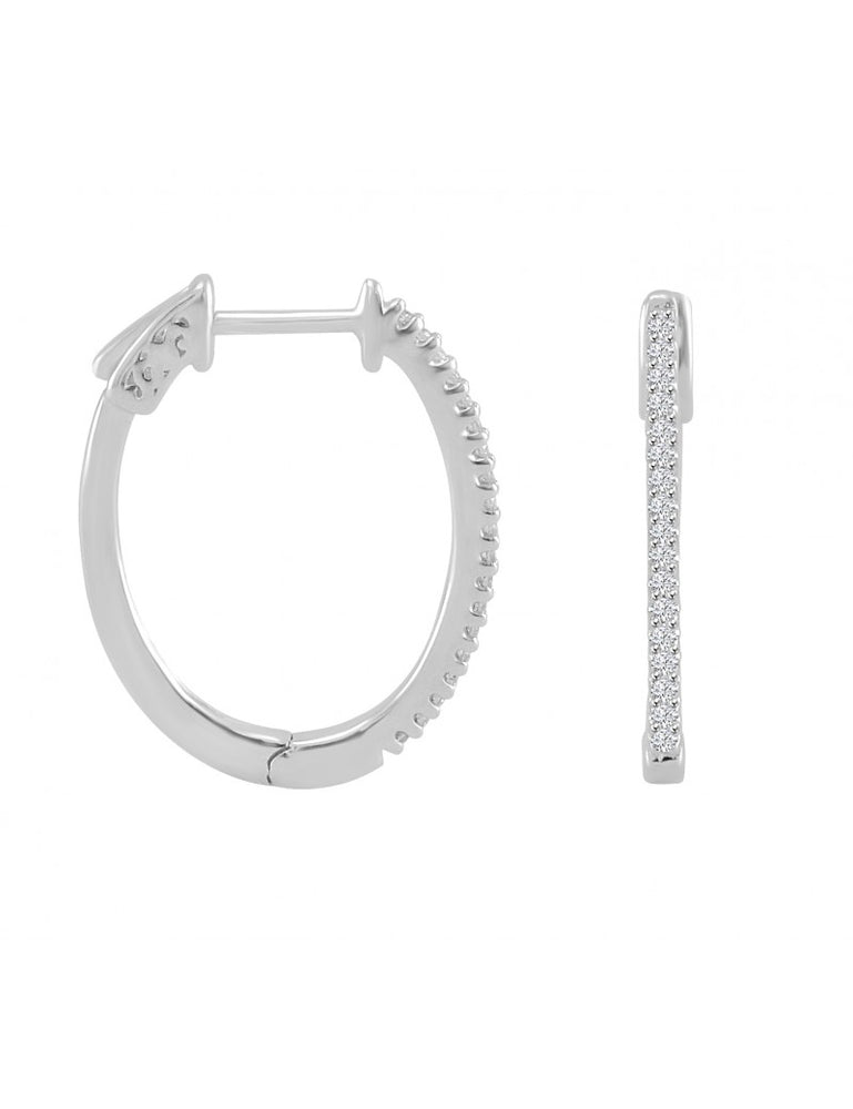 White Gold & Diamond Oval Hoop Earrings - Alexandra Marks Jewelry