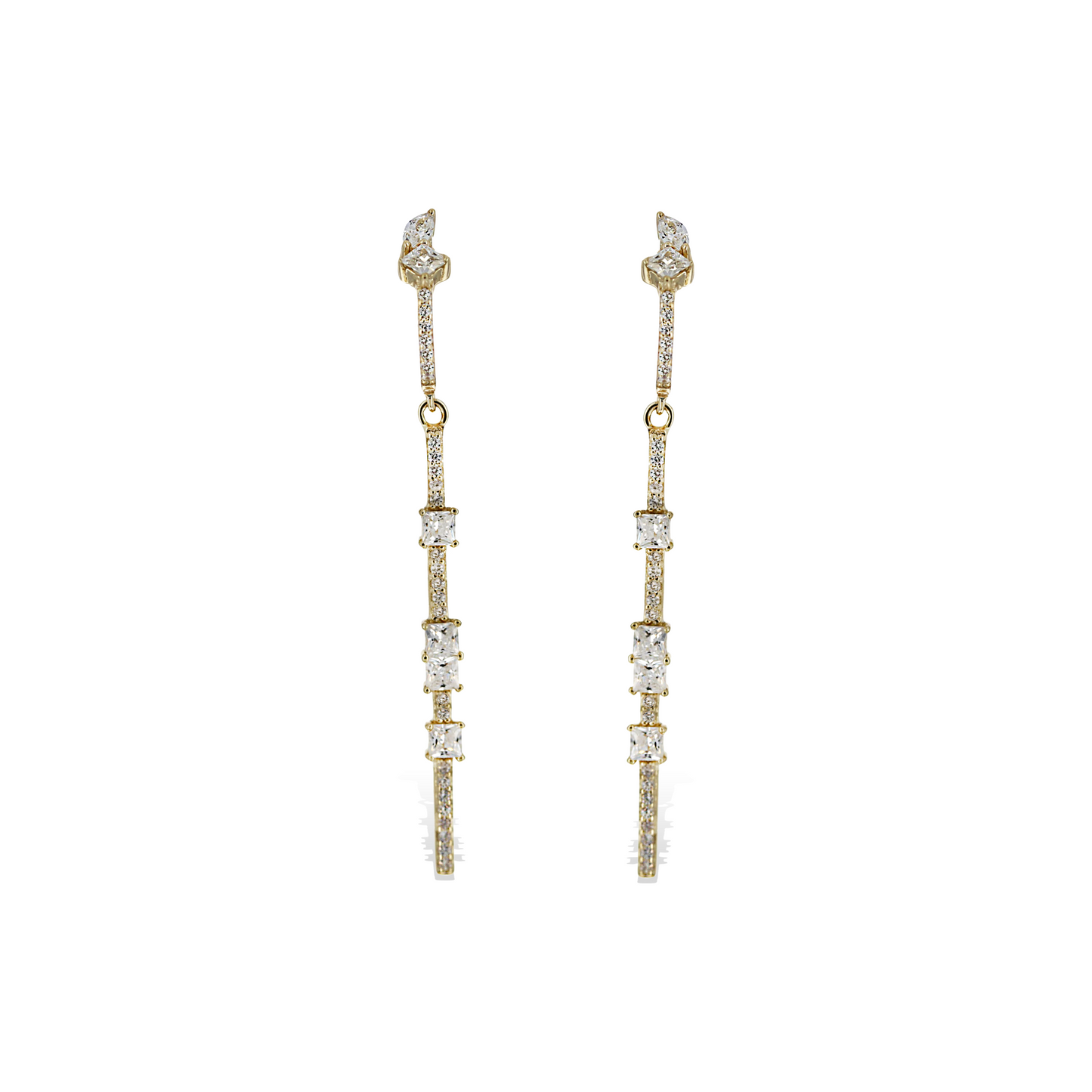 Modern Long Minimalist Bridal CZ Gold Earrings - Alexandra Marks Jewelry