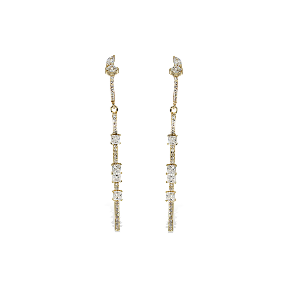 
            
                Load image into Gallery viewer, Modern Long Minimalist Bridal CZ Gold Earrings - Alexandra Marks Jewelry
            
        