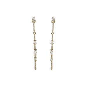 Modern Long Minimalist Bridal CZ Gold Earrings - Alexandra Marks Jewelry