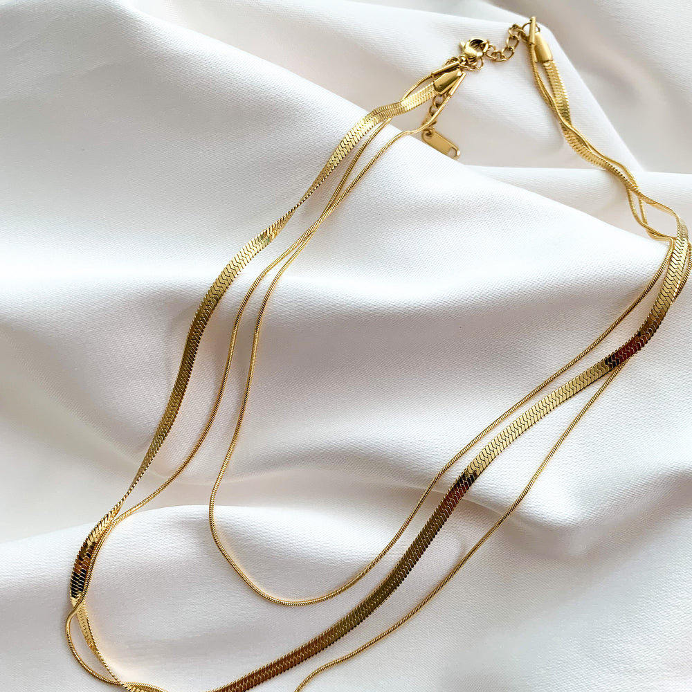 Waterproof layered gold chain necklace from Alexandra Marks Jewelry