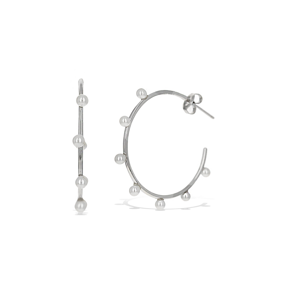 Alexandra Marks | Silver Pearl Dotted Hoop Earrings