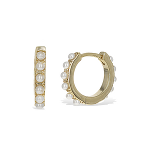 Alexandra Marks | Petite White Pearl Huggie Hoop Earrings in Gold
