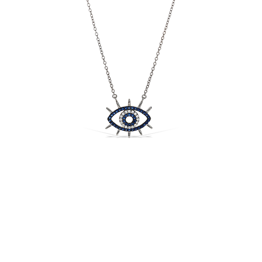 
            
                Load image into Gallery viewer, Sterling Silver Lucky Blue Cz Evil Eye Necklace - Alexandra Marks Jewelry
            
        