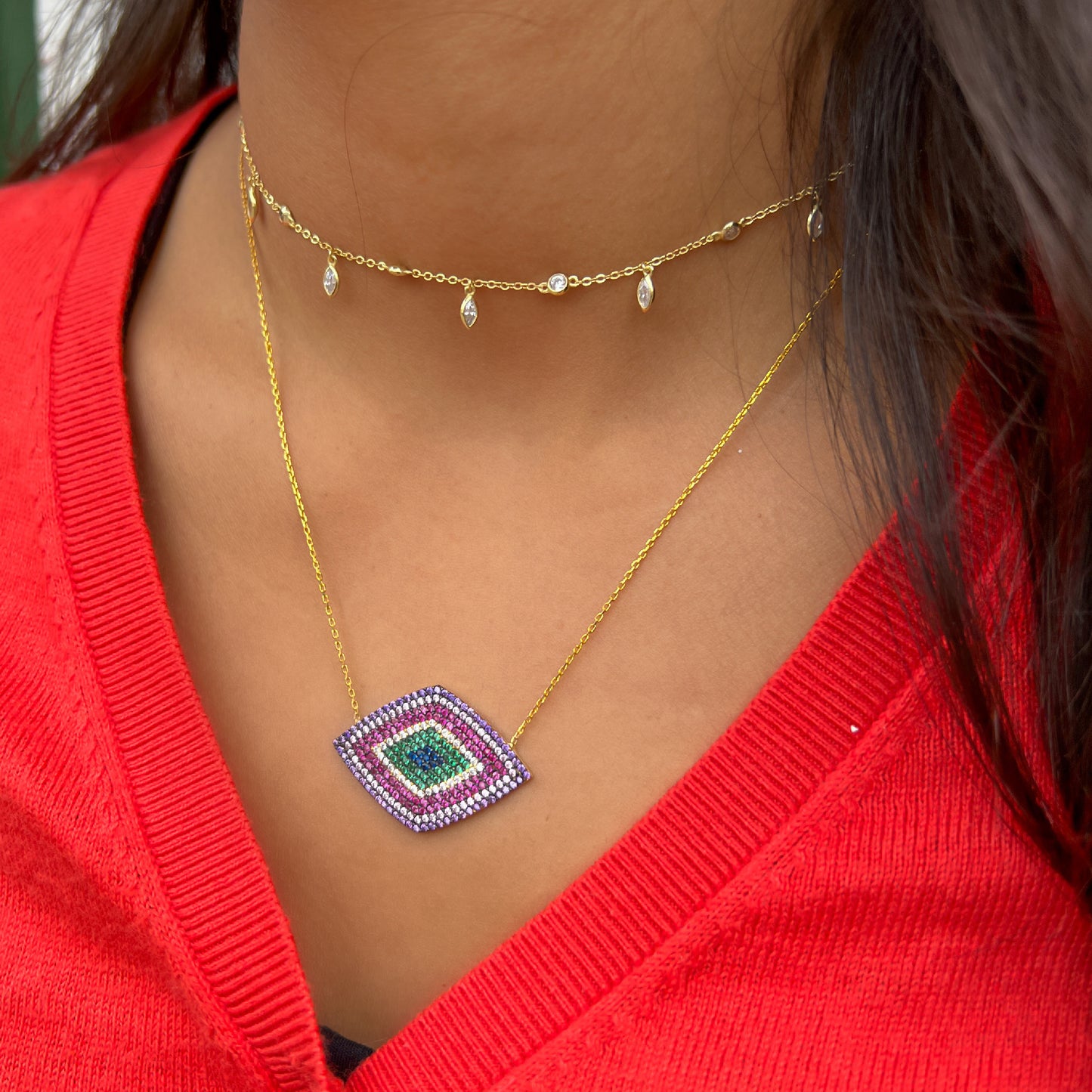 Colorful Purple Evil Eye Gold Necklace | Alexandra Marks Jewelry