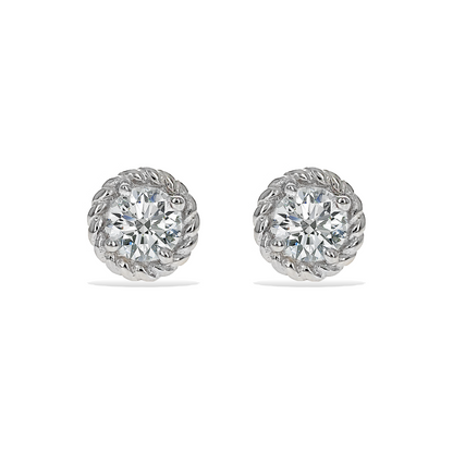 Round Cz Stud Earrings with Twisted Silver Halo 