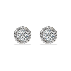 Round Cz Stud Earrings with Twisted Silver Halo 
