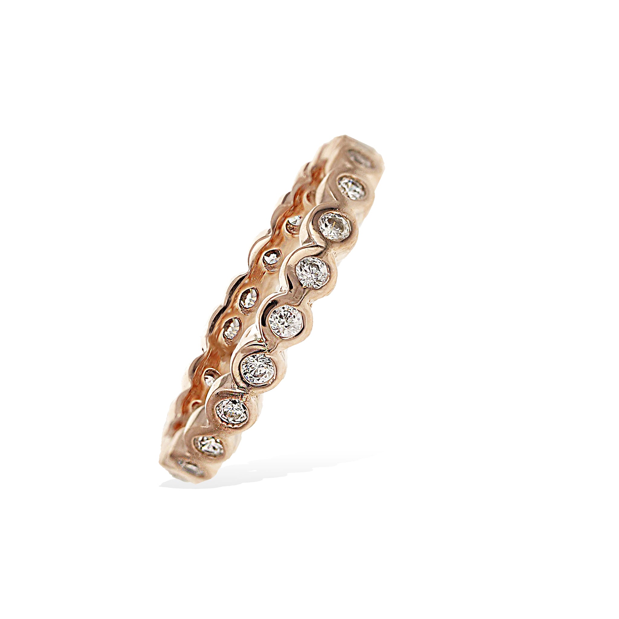 9ct Rose Gold Half Eternity Stacking Ring With Clear CZ Crystals Size I-U