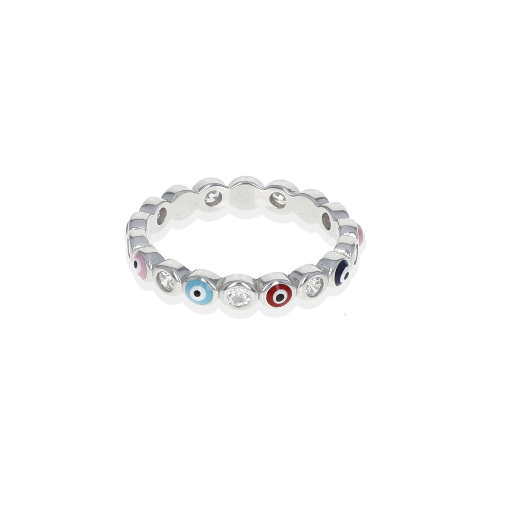 Evil Eye Mulit-Color Ring In Silver