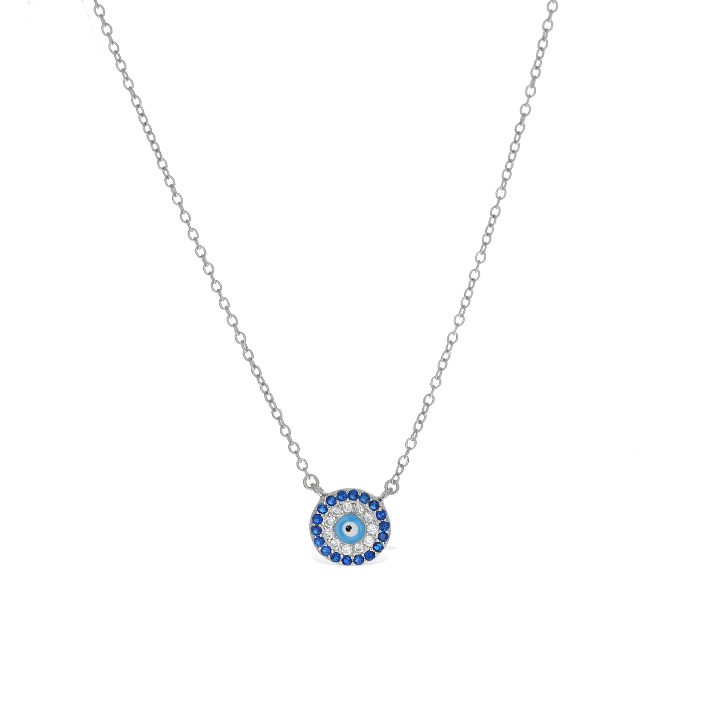 Small Evil Eye Disc Necklace in Silver - Alexandra Marks Jewelry