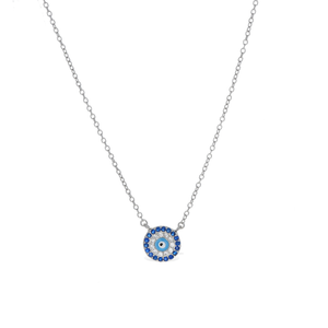 Small Evil Eye Disc Necklace in Silver - Alexandra Marks Jewelry