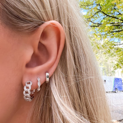 CZ Silver Chain Link Hoop Earrings - Alexandra Marks Jewelry