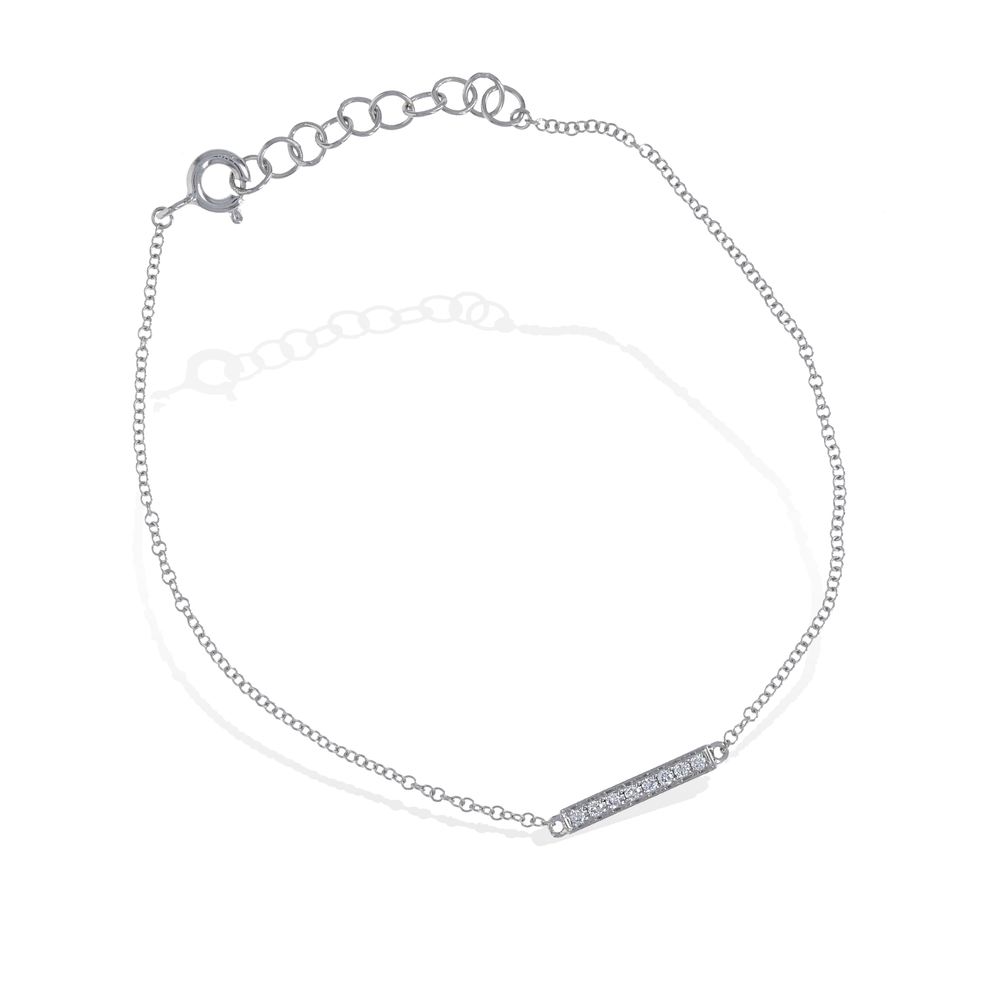 
            
                Load image into Gallery viewer, 14k White Gold Mini Diamond Bar Bracelet - Alexandra Marks Jewelry
            
        