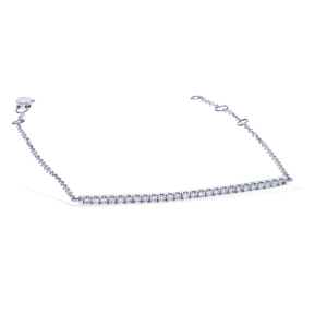 Pave' Diamond Bar Bracelet in 14kt White Gold, Adjustable - Alexandra Marks Jewelry