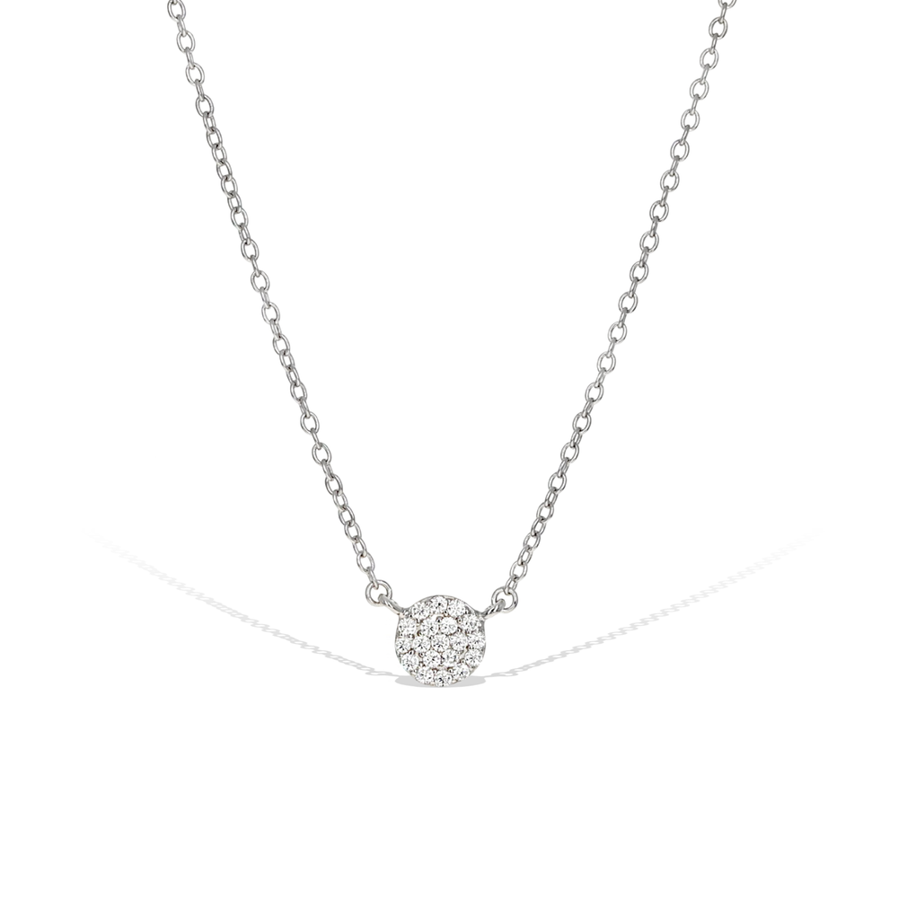 
            
                Load image into Gallery viewer, Alexandra Marks Jewelry | Minature Pave&amp;#39; CZ Tiny Disc Necklace in Sterling Silver
            
        