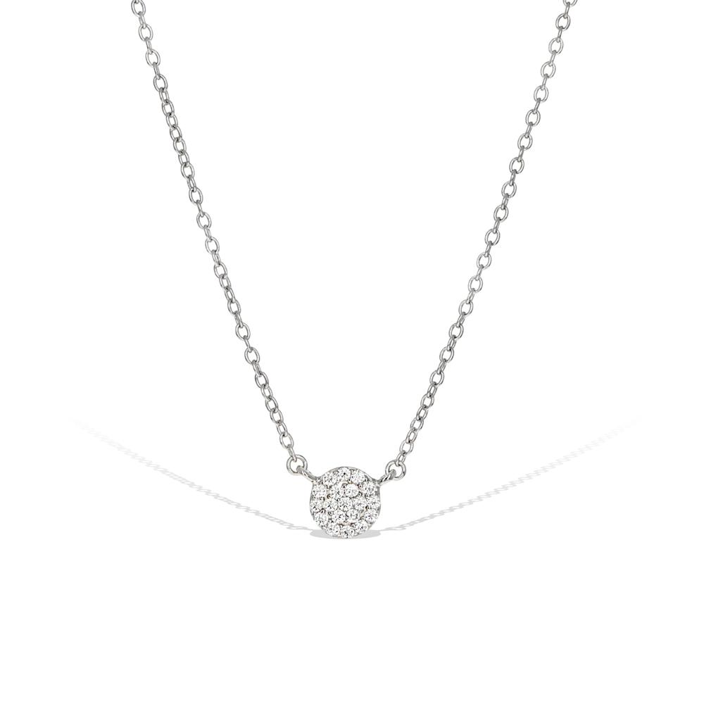 Alexandra Marks Jewelry | Minature Pave' CZ Tiny Disc Necklace in Sterling Silver