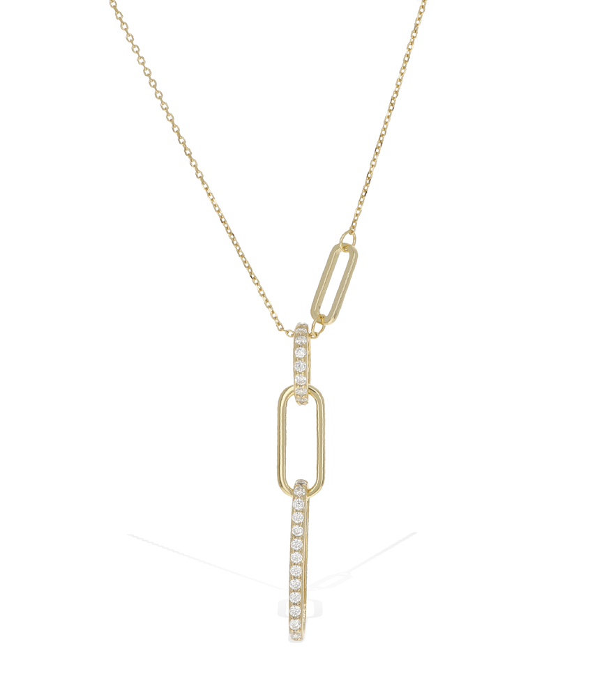 Modern Gold Open Oval CZ Link Necklace - Alexandra Marks Jewelry