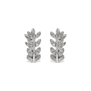 Small Sterling Silver Leaf CZ Hoop Earrings - Alexandra Marks Jewelry