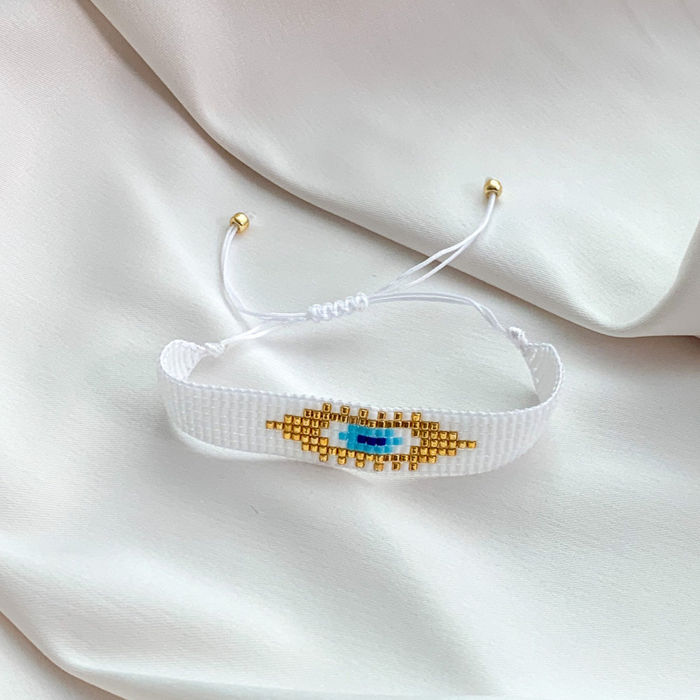 White Adjustable Evil Eye Beaded Bracelet | Alexandra Marks Jewelry
